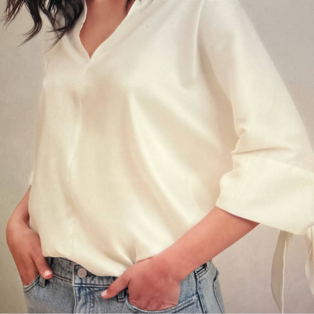 Banana Republic White Tie-Sleeve Top (large)